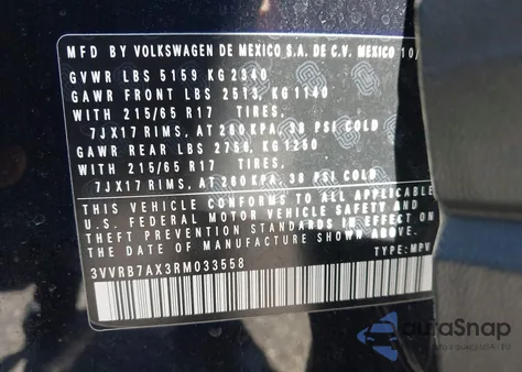 2024 Volkswagen Tiguan 2.0T S from USA, damaged, VIN 3VVRB7AX3RM033558